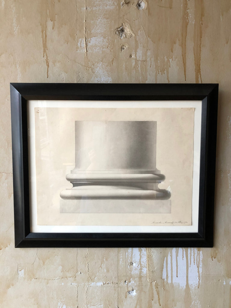 (SOLD) Antique Architectural Pencil Drawing and Watercolor - Column Base - Mercato Antiques