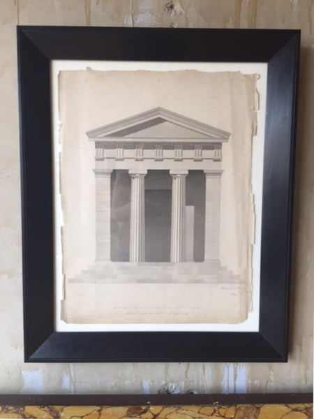Antique Pencil and Watercolor - Architectural Facade - Mercato Antiques - 1