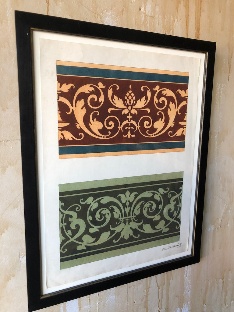 Italian Antique Pencil and Gouache Painting - Florentine Frieze