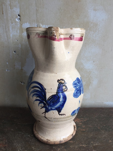 (SOLD) Antique Pugliese Pitcher with Rooster - Mercato Antiques