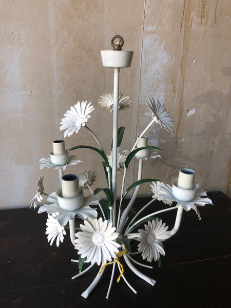 (SOLD) Vintage Tole Chandelier with Daisies - Mercato Antiques