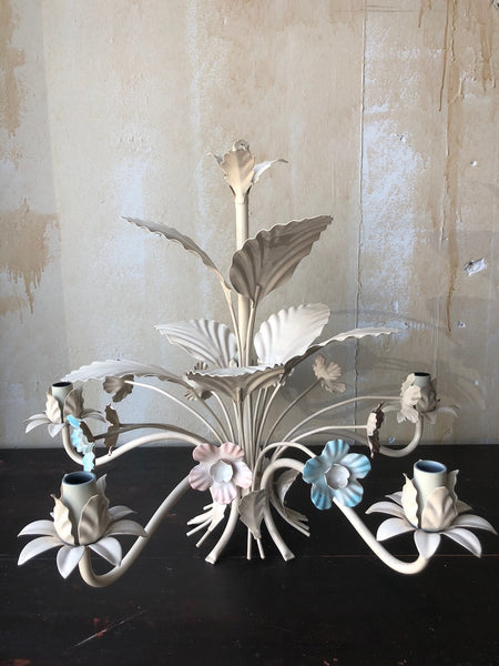 Vintage Tole Chandelier - Pink and Blue - Mercato Antiques