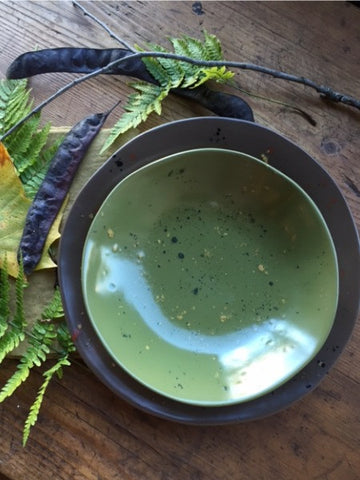 Brown Terra Dinner Plate & Moss Pasta Bowl Set