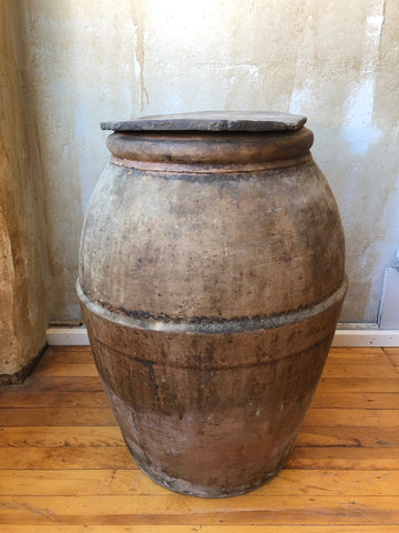 (SOLD) Italian Antique Oil Jar with Lid- 22.75"H