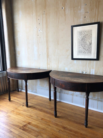 (SOLD) Pair of Italian Antique Demilune Tables