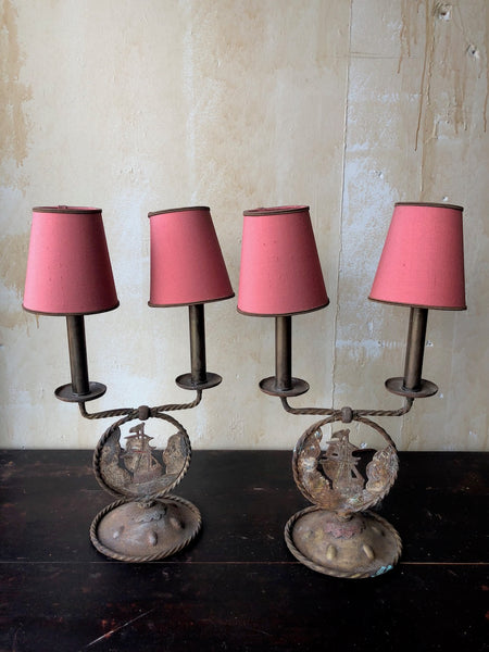 (SOLD) Pair of Antique Table Lamps- Nautical Motif - Mercato Antiques
