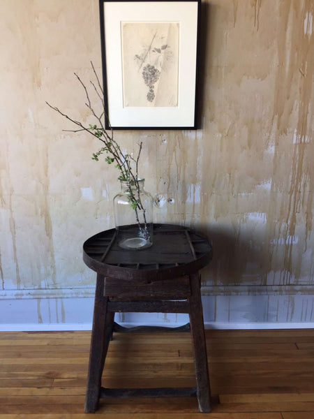 (SOLD) Small Round Antique Side Table- Shoemaker's Table - Mercato Antiques