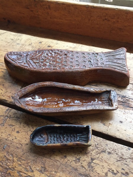 (SOLD) Glazed Terracotta Fish Shaped Molds- Set of Three