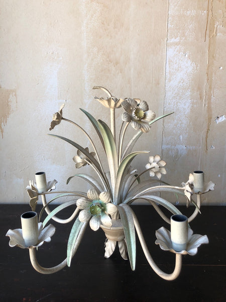 (SOLD) Vintage Italian Tole Chandelier With Daffodils - Mercato Antiques