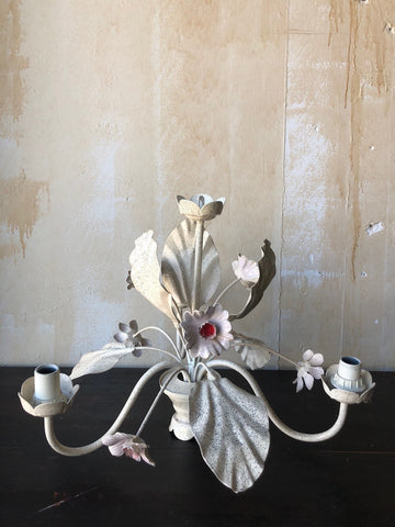 Vintage Tole Chandelier - Pink Flowers