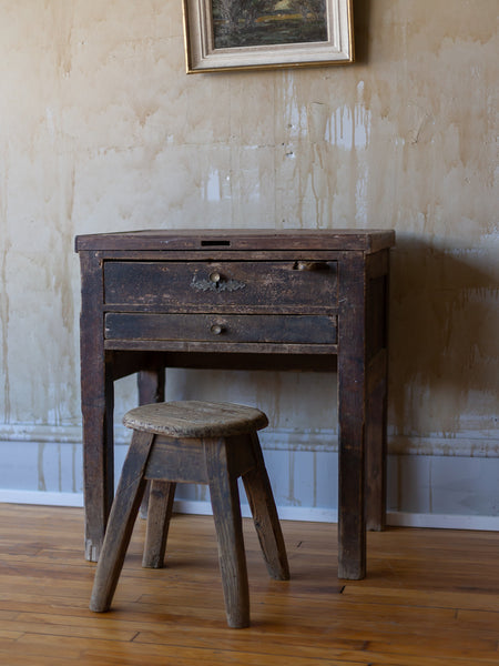 (SOLD) Vintage Silversmith Workbench and Stool - Mercato Antiques