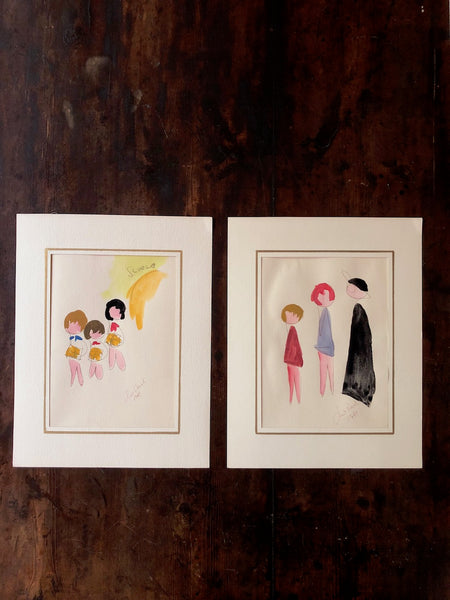 (SOLD) Whimsical Drawings of School Children