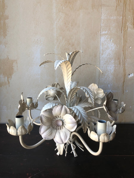 (SOLD) Vintage Tole Chandelier - Lavender And White - Mercato Antiques