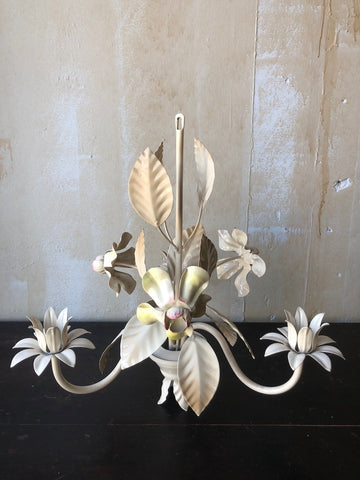 Vintage Italian Tole Chandelier - Yellow And Pink Flowers