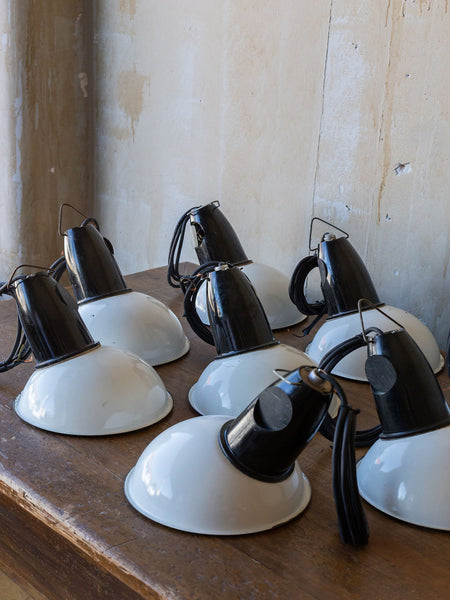 (SOLD) Black and White Vintage Industrial Pendent Lights- Set of 8