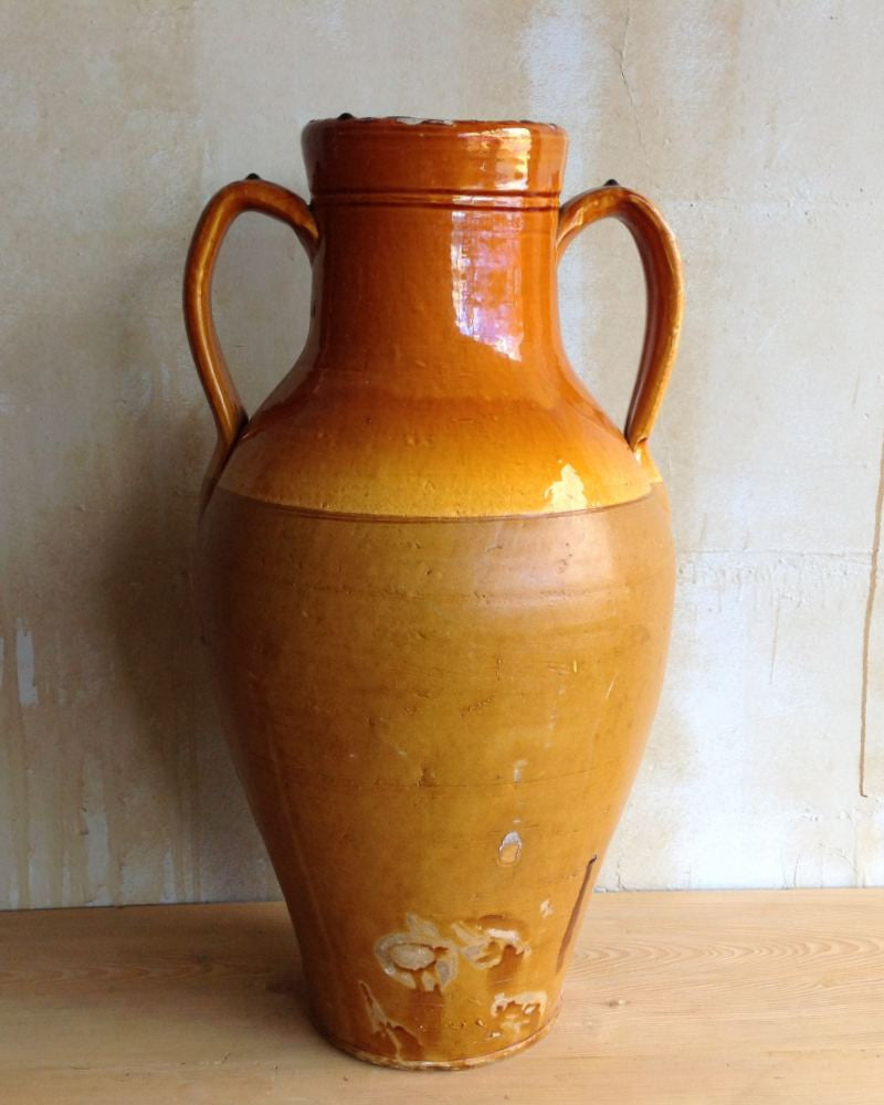 Two Arm Glazed Amphora Jar- 23" - Mercato Antiques - 1