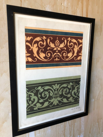 Italian Antique Pencil and Gouache Painting - Florentine Frieze