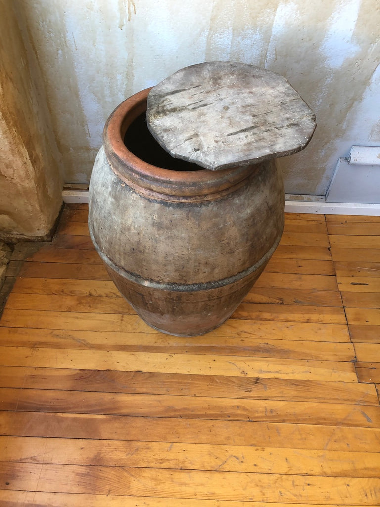 (SOLD) Italian Antique Oil Jar with Lid- 22.75