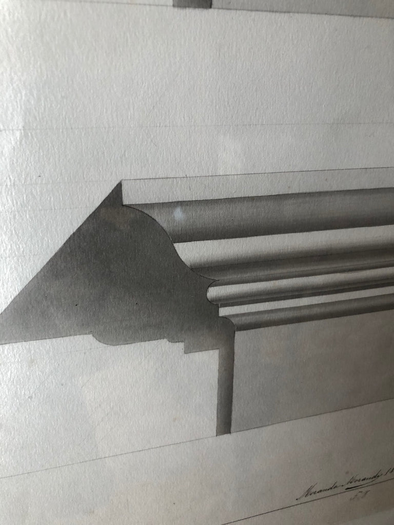 Antique Architectural Drawing - Pencil and Watercolor of an ...