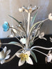 (SOLD) Vintage Italian Tole Chandelier- Blue and Yellow Floral with Mint Green Leaves