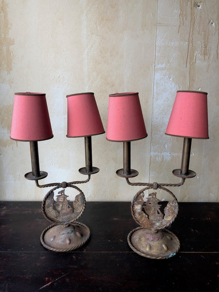 (SOLD) Pair of Antique Table Lamps- Nautical Motif