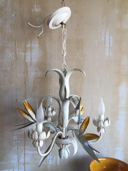 Vintage Tole Chandelier with Bird of Paradise - Mercato Antiques - 1
