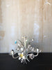 (SOLD) Vintage Italian Tole Chandelier- Blue and Yellow Floral with Mint Green Leaves